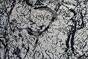 White jersey fabric with black abstract pattern