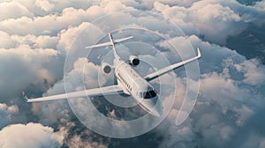 The white jet in clouds.AI generated image