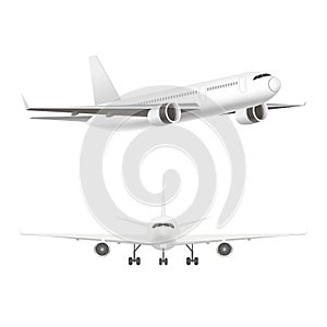 White Jet Airplane in the Air Set. Vector