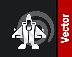 White Jet fighter icon isolated on black background. Military aircraft. Vector