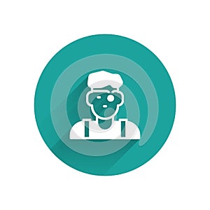 White Jeweler man icon isolated with long shadow background. Green circle button. Vector