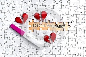 White jigsaw puzzle with ectopic pregnancy word over orange background. photo