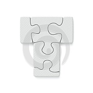 White jigsaw puzzle font Letter T 3D