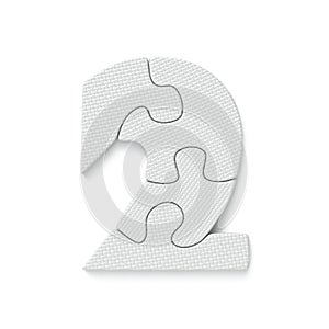 White jigsaw puzzle font Number 2 TWO 3D