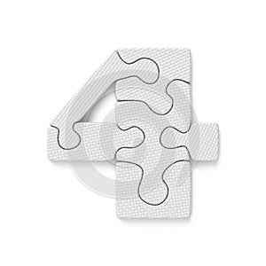 White jigsaw puzzle font Number 4 FOUR 3D