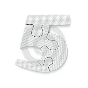 White jigsaw puzzle font Number 5 FIVE 3D