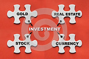 White jigsaw puzzle with investment concept or investment plan