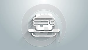 White Junk food icon isolated on grey background. Prohibited hot dog. No Fast food sign. 4K Video motion graphic