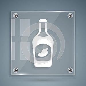 White Ketchup bottle icon isolated on grey background. Hot chili pepper pod sign. Barbecue and BBQ grill symbol. Square