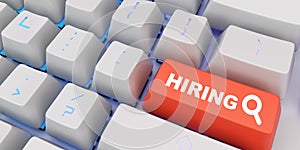 White Keyboard with hiring job button 3d render image