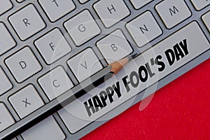 White keyboard Text is spacebar as Happy Fools Day photo