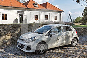 Kia Rio in medieval castle. Bratislava, Slovakia.