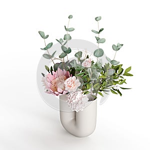 White kink vase with flowers isolated in white background