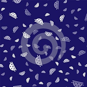White Kitchen colander icon isolated seamless pattern on blue background. Cooking utensil. Cutlery sign. Vector