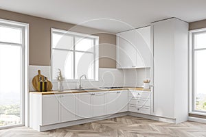 White kitchen corner with cupboards