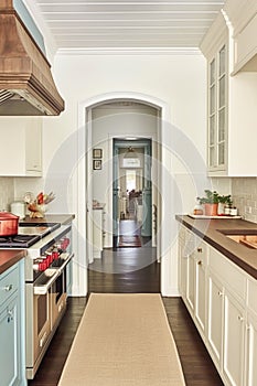 White kitchen decor, interior design and house improvement, classic English in frame kitchen cabinets, countertop and