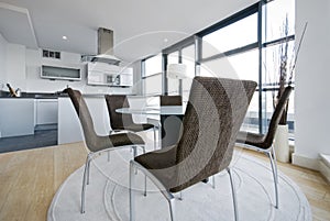 White kitchen with dining area