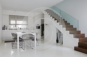 White kitchen and dining room