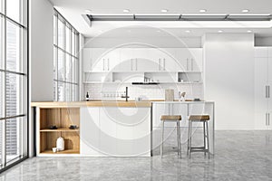 White kitchen interior with bar