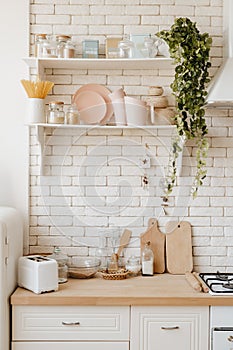 White Kitchen Utensil Shelf Interior Background