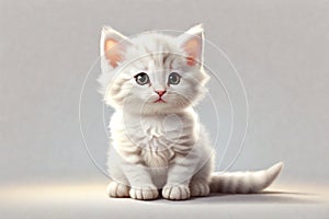 White kitten on a light background the cat is looking at the camera