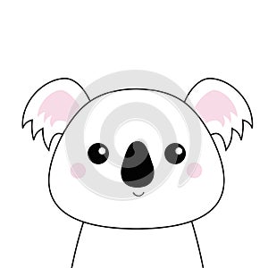 White koala face . Black contour silhouette. Kawaii animal. Cute cartoon bear character. Funny baby with eyes, nose, ears. Love Gr