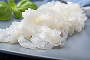 White konjac shirataki noodles, gluten free and no fat diet vegetarian and vegan Asian food