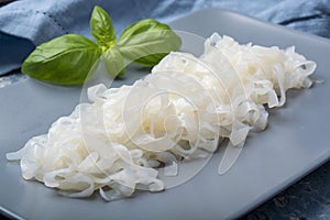 White konjac shirataki noodles, gluten free and no fat diet vegetarian and vegan Asian food