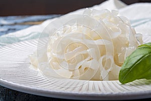 White konjac shirataki noodles, gluten free and no fat diet vegetarian and vegan Asian food