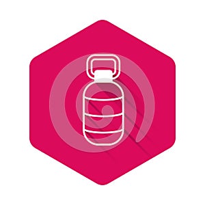 White Korean paper lantern icon isolated with long shadow background. Pink hexagon button. Vector