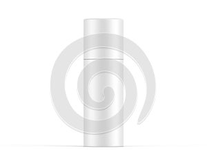 White paper tube push up tin can mockup template on isolated white background, ready for design presentation, 3d illustration