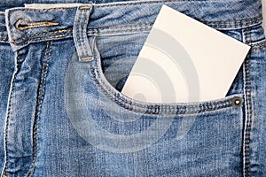 White label, card with information copy space in a jeans pocket, sale and discount concept