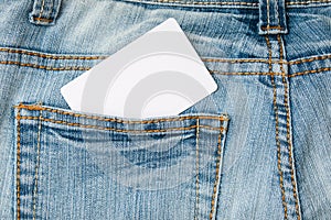 White label, card with information copy space in a jeans pocket, sale and discount concept