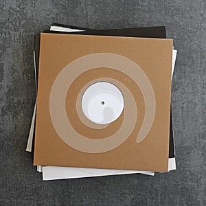 White label vinyl records in cardboard sleeves