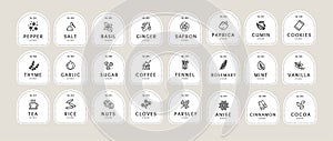 White Labels for Spices Food Stickers for Marking Jars and Containers Thin Line Set. Vector photo