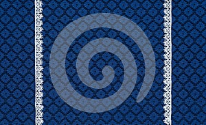 White lace on background blue guipure