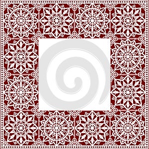 White Lace. Doily. Square Frame.