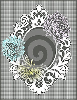 White Lace Frame. Pink Rose.