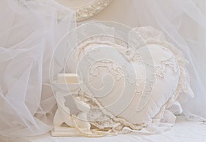 White Lace Heart Pillow and Soap Dish