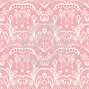 White lace seamless pattern with flowers, Vintage pattern