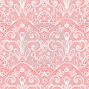 White lace seamless pattern with flowers, Vintage pattern