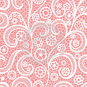 White lace seamless pattern with flowers, Vintage pattern