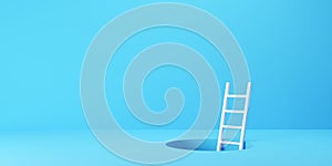 White ladder through hole in the floor on blue background, modern minimal business success or solution concept