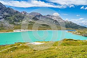 The White Lake, lago bianco in Ospizio Bernina, Engadin, Grisons, Switzerland