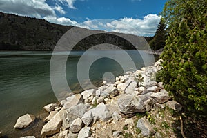 White lake in spring in the Vosges mountains