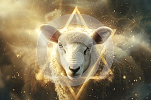 A white lamb with a golden star of David is a symbol of Judaism