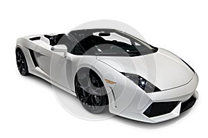 White Lamborghini Roadster with clipping path