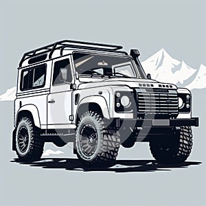 White Land Rover Defender: Graphic Novel Inspired Vector Illustration