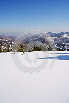 White landscape at Silesian Beskid on european Bialy Krzyz in Poland