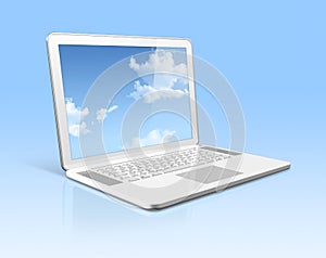 White laptop computer with sky screen isolated